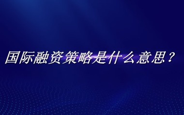 国际融资策略是什么梗_来源/含义/常用方式-老茶馆万事