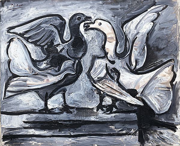 伸展翅膀的两只鸽子艺术作品赏析_毕加索立体派代表作品鉴赏-老茶馆万事