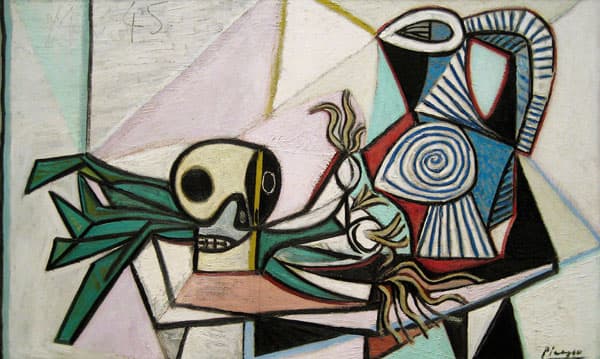 《头盖骨、韭葱和水罐的静物画》毕加索知名作品赏析-老茶馆万事
