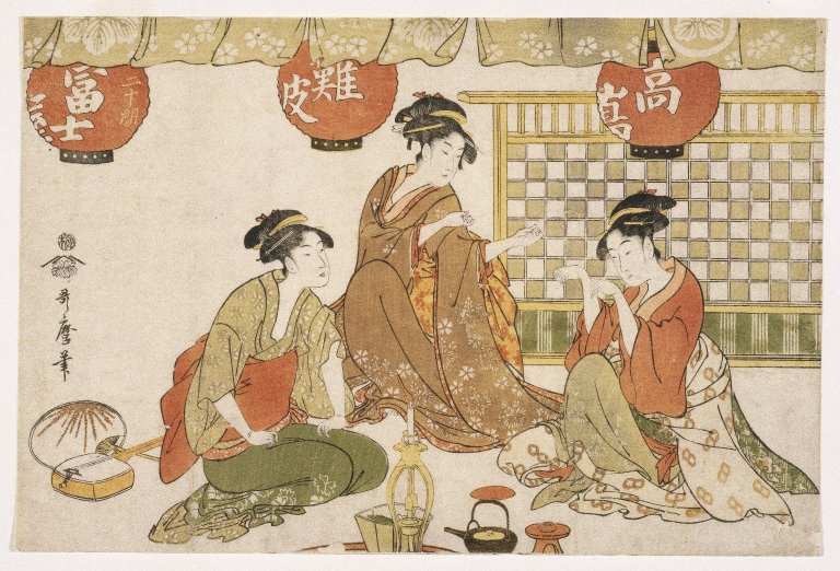 《三位坐在灯笼下的女子》喜多川歌麿知名作品赏析-我的学习汇总